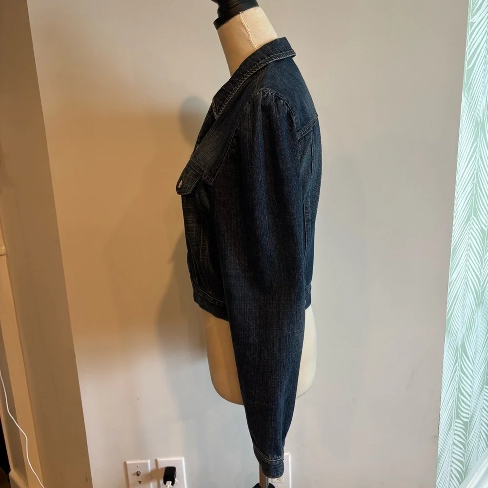 RALPH Ralph Lauren Dark Blue Wash Ruched Shoulder Denim Jean Jacket Medium - Picture 5 of 14